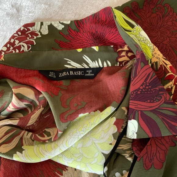 Zara Floral Print Midi Dress/Green,Red, Beige Floral/Women’s Size Large - Picture 2 of 10